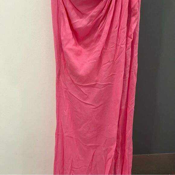 NWT Sau Lee Maxi Dress Pink One Shoulder Helene Draped Chiffon Wedding  Guest 0 - mordernwear.com